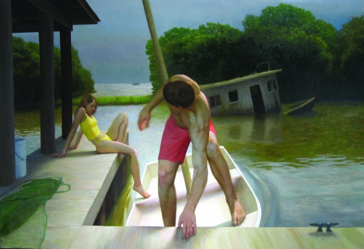 Bryan LeBoeuf: Trois Bateaux, 2004. Oil on linen. 66x96in. Collection of Christopher Forbes, New York, New York.