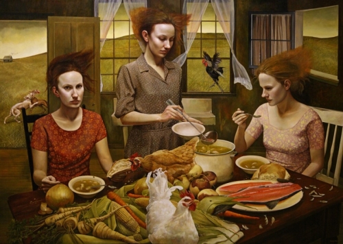 Andrea KowchThe Feast, 2010-11. Acrylic on canvas. 60x84in. Collection of John and Suzanne Hooker, Sag Harbor, New York.