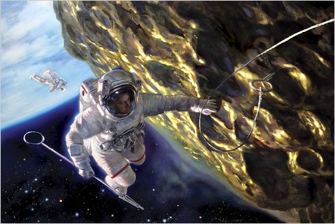 An illustration that Mr. Giancola did for a recent Playboy magazine article about space mining. The model is his friend Randy.