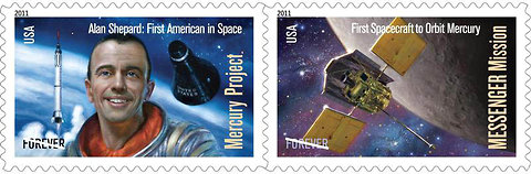 The postage stamps drawn by Donato Giancola that were unveiled Wednesday.